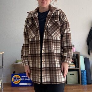 PrettyLittleThing Brown Plaid Teddy Jacket